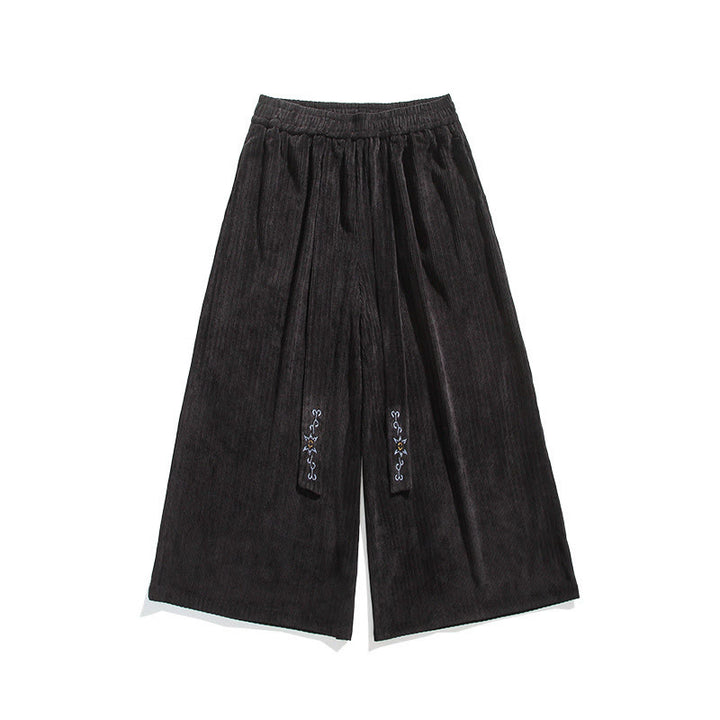 Pantalones anchos de pana con bordado informal de Buddha Stones y cordón ajustable para hombre con bolsillos - image 21