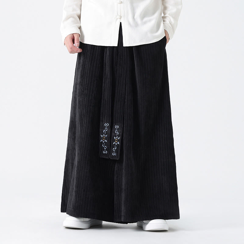 Pantalones anchos de pana con bordado informal de Buddha Stones y cordón ajustable para hombre con bolsillos - Negro - US/UK/AU50, UE60 (5XL) - image 13
