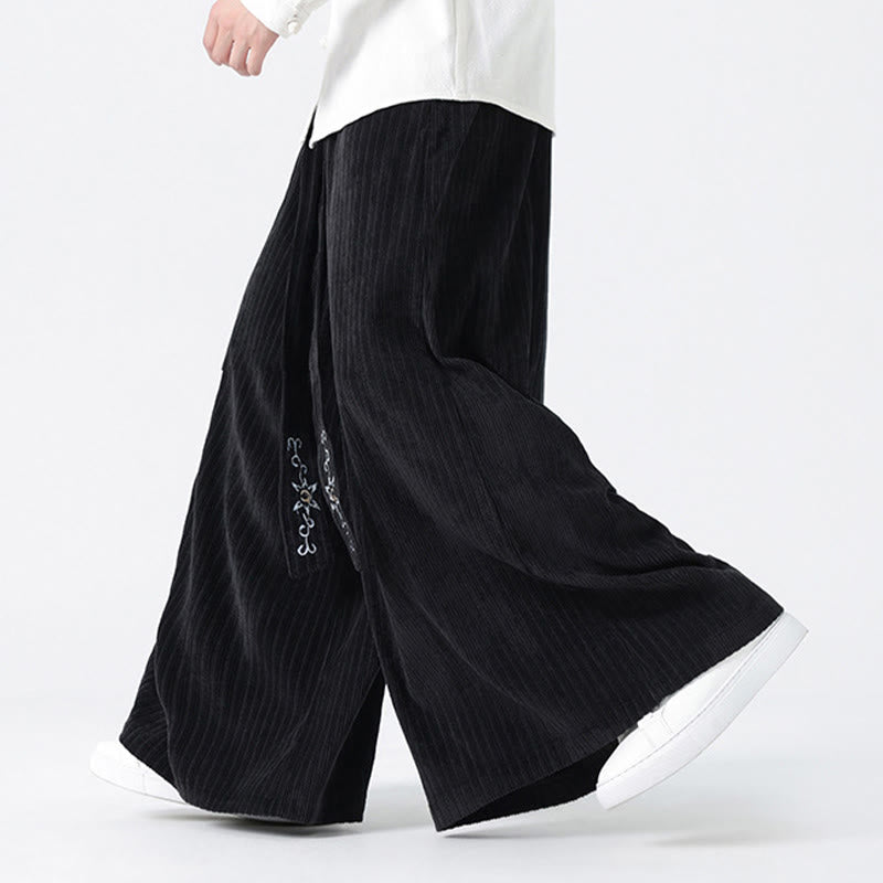 Pantalones anchos de pana con bordado informal de Buddha Stones y cordón ajustable para hombre con bolsillos - image 15