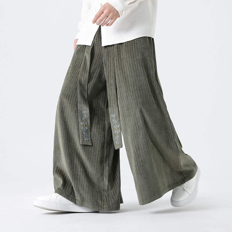 Pantalones anchos de pana con bordado informal de Buddha Stones y cordón ajustable para hombre con bolsillos - Verde mar oscuro - US/UK/AU50, EU60 (5XL) - image 0
