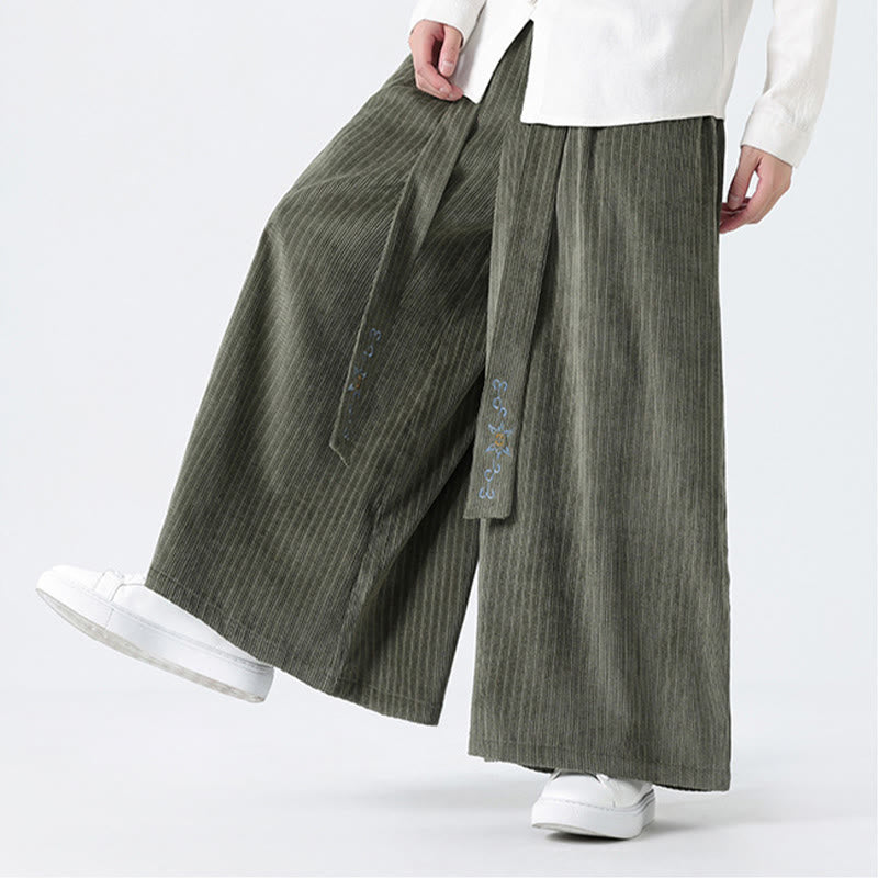 Pantalones anchos de pana con bordado informal de Buddha Stones y cordón ajustable para hombre con bolsillos - image 10