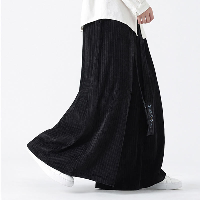 Pantalones anchos de pana con bordado informal de Buddha Stones y cordón ajustable para hombre con bolsillos - image 16
