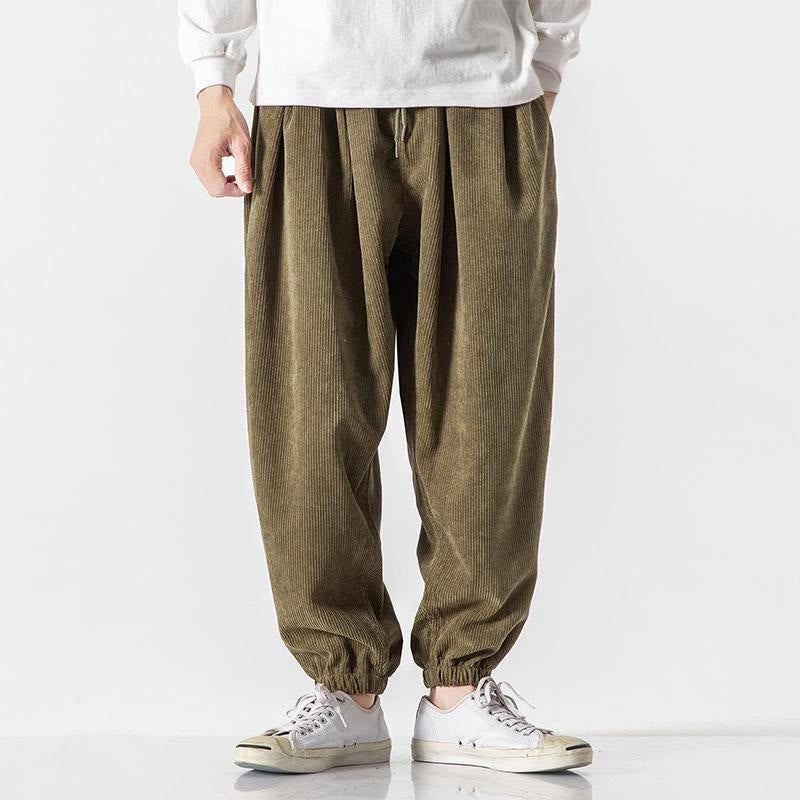 Pantalones casuales Buddha Stones de pana con cordón ajustable y bolsillos para hombre, hasta el tobillo - Aceituna - US/UK/AU46, EU56 (5XL) - image 18