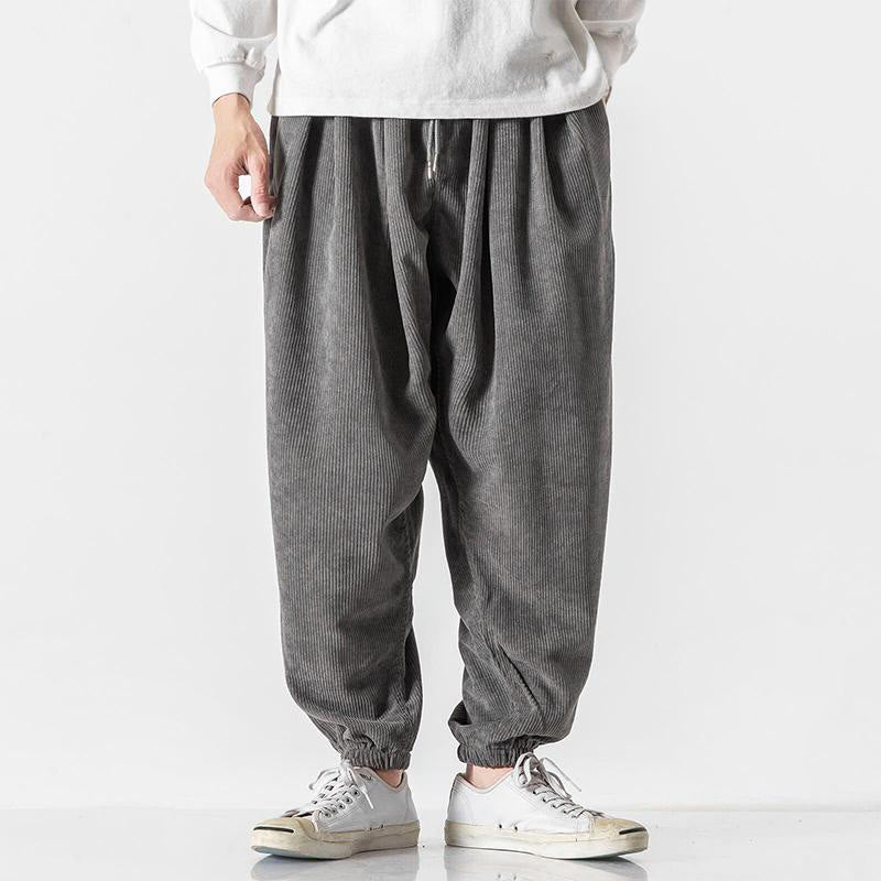 Pantalones casuales Buddha Stones de pana con cordón ajustable y bolsillos para hombre, hasta el tobillo - Gris oscuro - US/UK/AU46, EU56 (5XL) - image 0