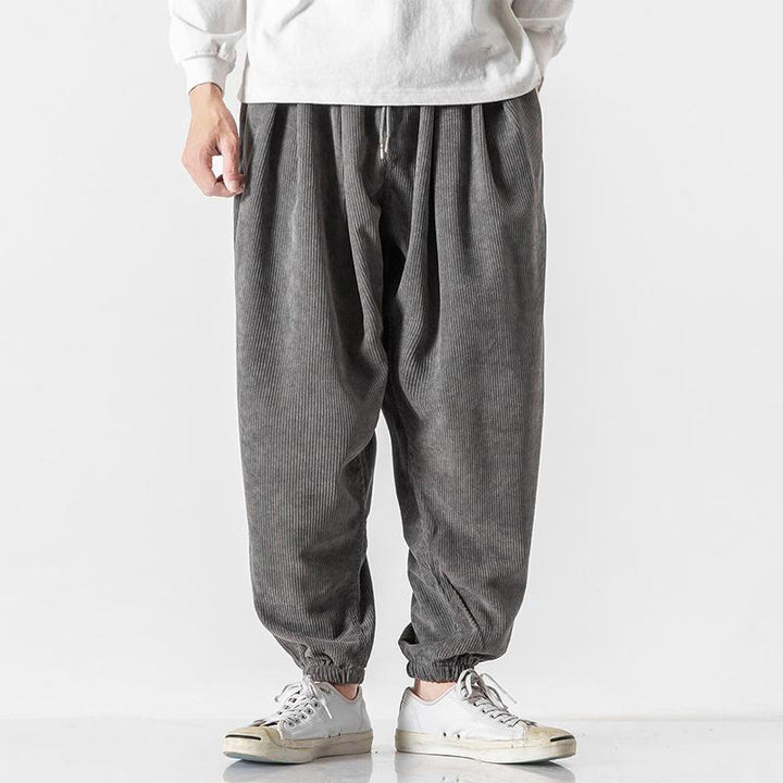 Pantalones casuales Buddha Stones de pana con cordón ajustable y bolsillos para hombre, hasta el tobillo - Gris oscuro - US/UK/AU46, EU56 (5XL) - image 0