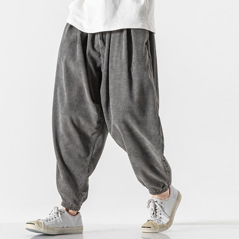 Pantalones casuales Buddha Stones de pana con cordón ajustable y bolsillos para hombre, hasta el tobillo - image 4
