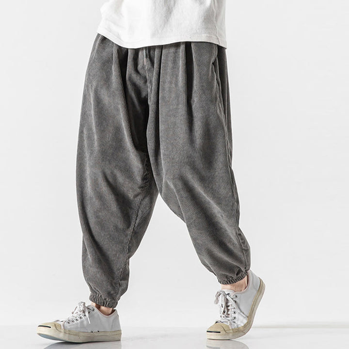 Pantalones casuales Buddha Stones de pana con cordón ajustable y bolsillos para hombre, hasta el tobillo - image 4