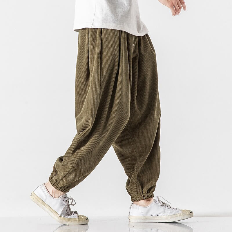 Pantalones casuales Buddha Stones de pana con cordón ajustable y bolsillos para hombre, hasta el tobillo - image 23
