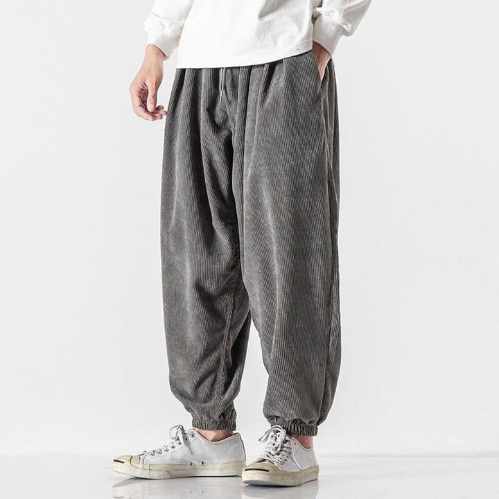 Pantalones casuales Buddha Stones de pana con cordón ajustable y bolsillos para hombre, hasta el tobillo - image 1