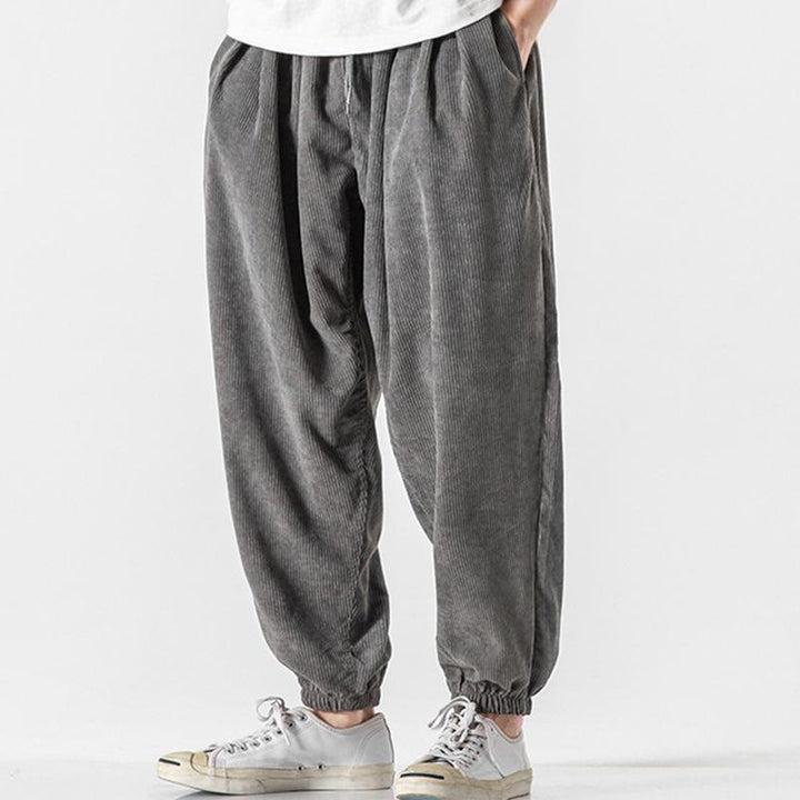 Pantalones casuales Buddha Stones de pana con cordón ajustable y bolsillos para hombre, hasta el tobillo - image 4