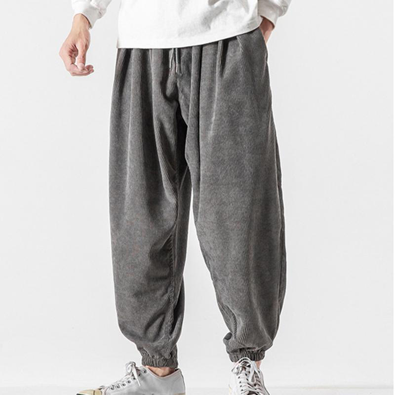 Pantalones casuales Buddha Stones de pana con cordón ajustable y bolsillos para hombre, hasta el tobillo - image 3