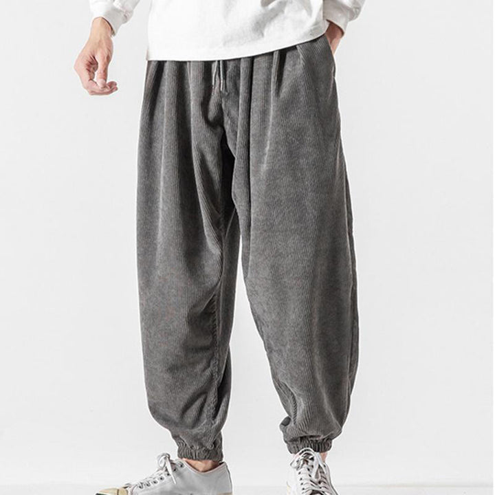 Pantalones casuales Buddha Stones de pana con cordón ajustable y bolsillos para hombre, hasta el tobillo - image 3