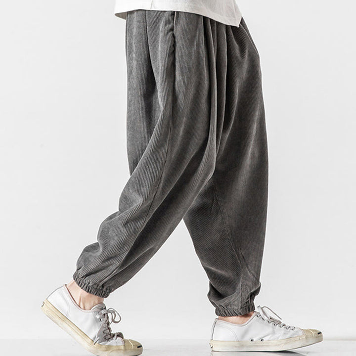 Pantalones casuales Buddha Stones de pana con cordón ajustable y bolsillos para hombre, hasta el tobillo - image 5