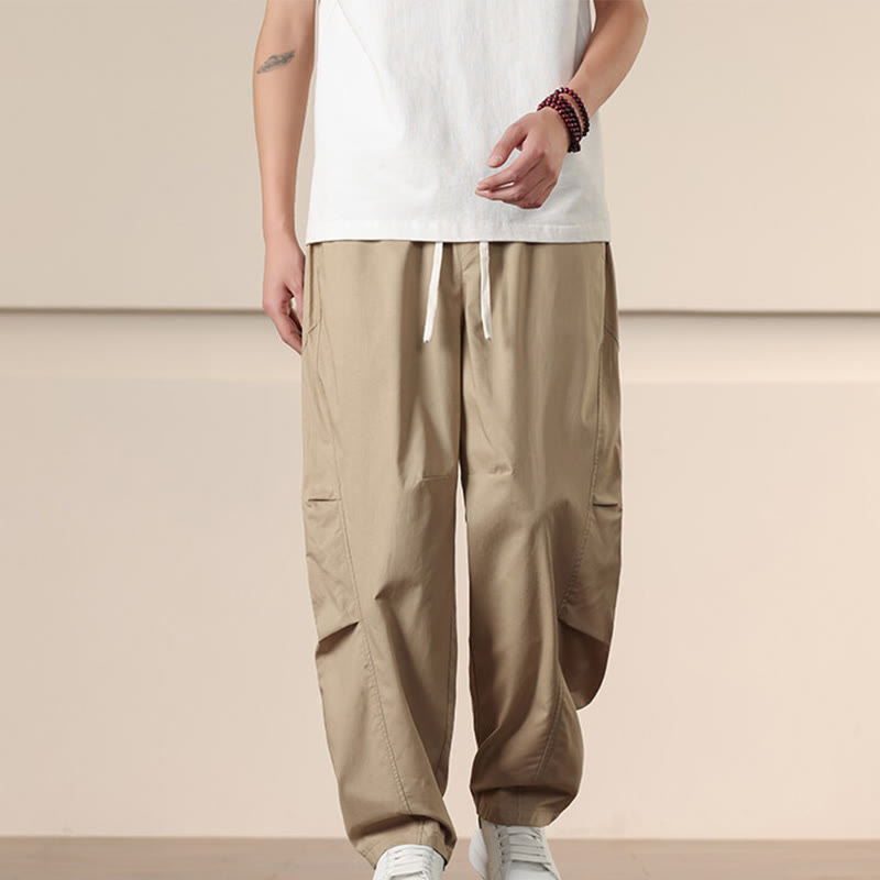Pantalones cargo casuales vintage de Buddha Stones para hombre con cordón y bolsillos, de color sólido - image 2