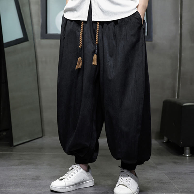 Pantalones harén con diseño de cordón, informales, de colores puros y bolsillos, para hombre, con estampado de Buddha Stones - image 1