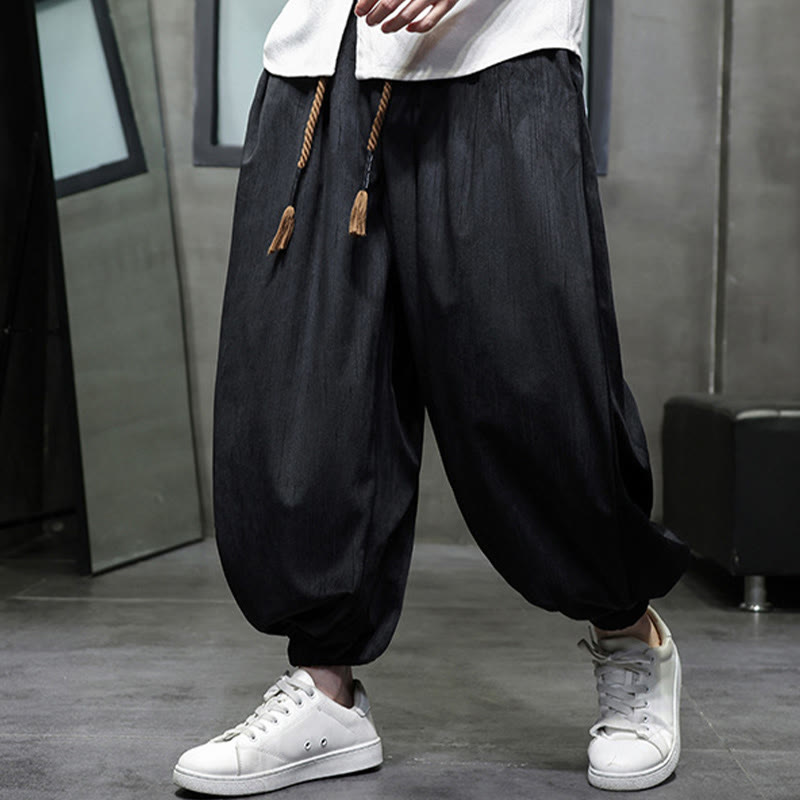 Pantalones harén con diseño de cordón, informales, de colores puros y bolsillos, para hombre, con estampado de Buddha Stones - Negro - US/UK/AU48，EU58(5XL) - image 0