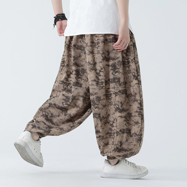 Pantalones harén para hombre con diseño retro informal de Buddha Stones, con cordón y estampado floral, y bolsillos - image 6