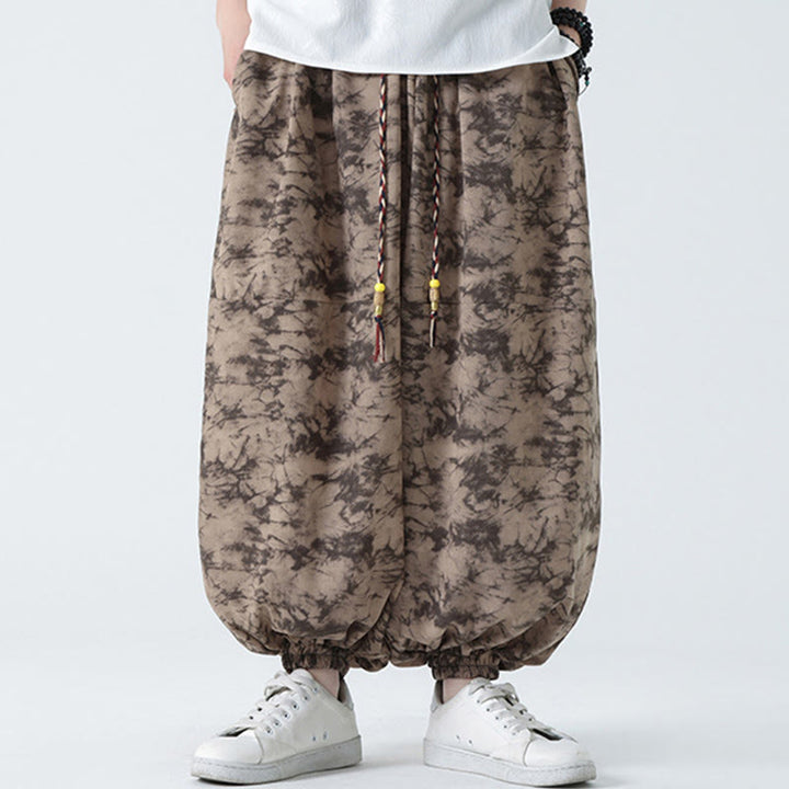 Pantalones harén para hombre con diseño retro informal de Buddha Stones, con cordón y estampado floral, y bolsillos - image 6