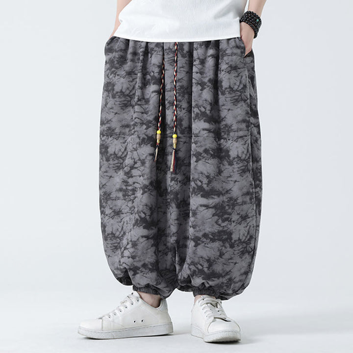 Pantalones harén para hombre con diseño retro informal de Buddha Stones, con cordón y estampado floral, y bolsillos - Gris - US/UK/AU48，EU58(5XL) - image 10