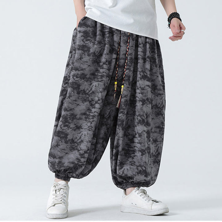 Pantalones harén para hombre con diseño retro informal de Buddha Stones, con cordón y estampado floral, y bolsillos - image 20