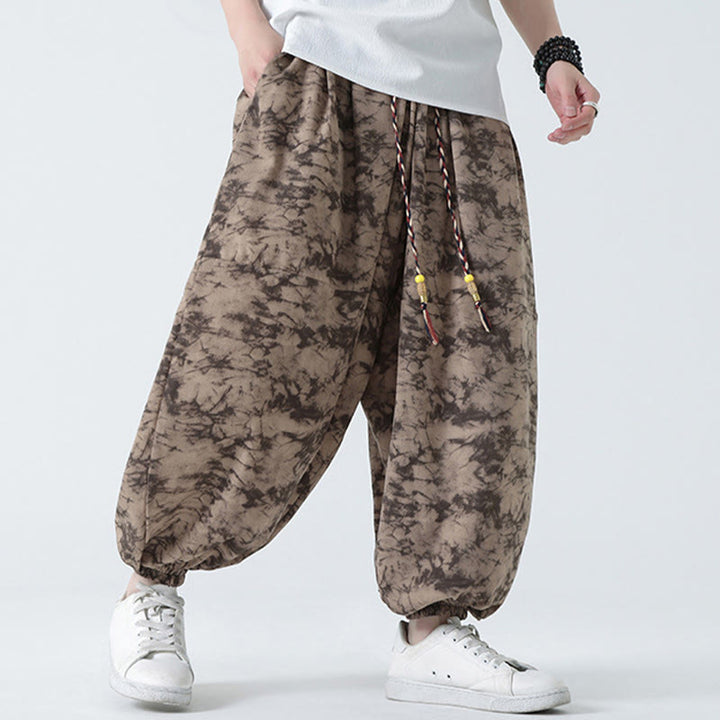 Pantalones harén para hombre con diseño retro informal de Buddha Stones, con cordón y estampado floral, y bolsillos - image 8