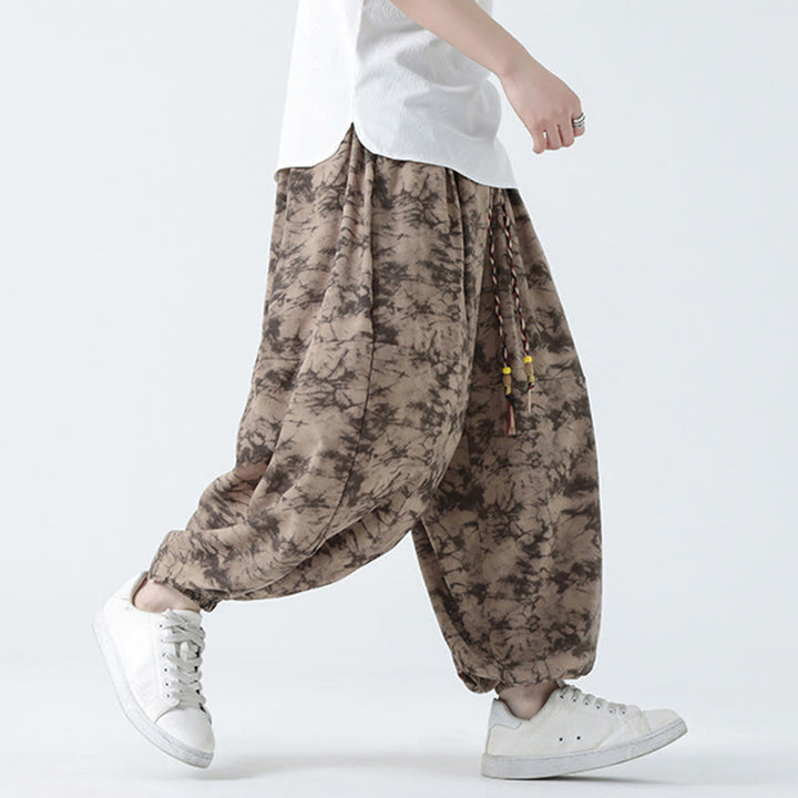 Pantalones harén para hombre con diseño retro informal de Buddha Stones, con cordón y estampado floral, y bolsillos - image 3