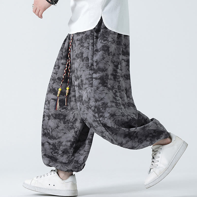 Pantalones harén para hombre con diseño retro informal de Buddha Stones, con cordón y estampado floral, y bolsillos - image 11