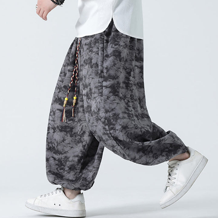 Pantalones harén para hombre con diseño retro informal de Buddha Stones, con cordón y estampado floral, y bolsillos - image 11