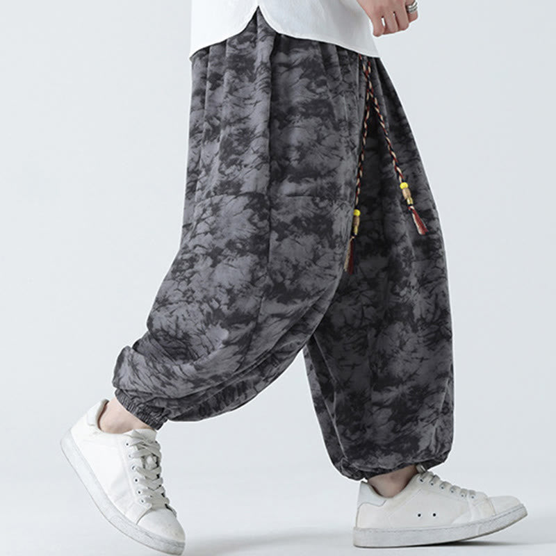 Pantalones harén para hombre con diseño retro informal de Buddha Stones, con cordón y estampado floral, y bolsillos - image 16