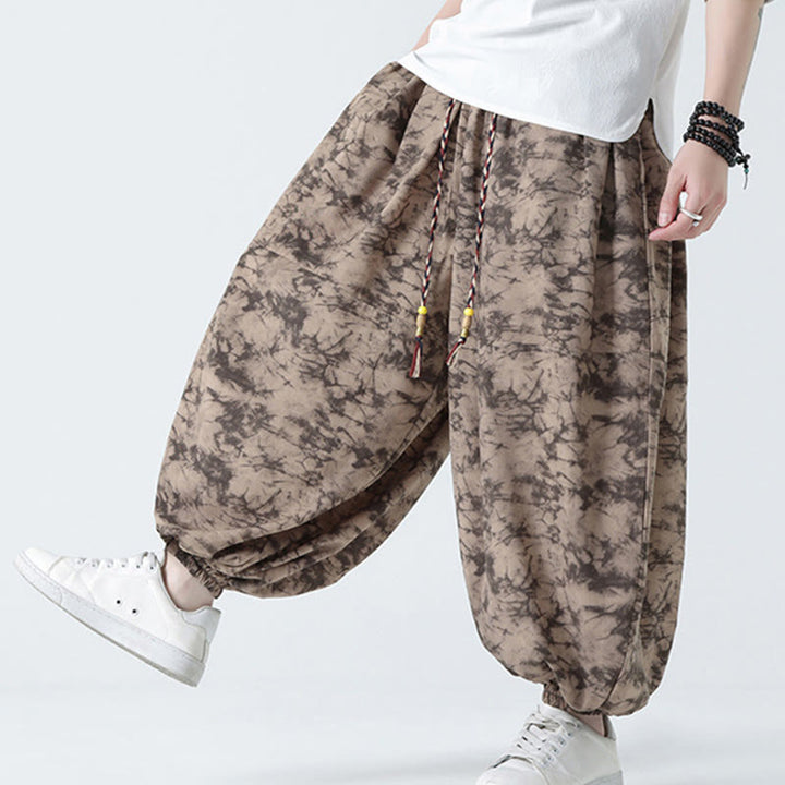 Pantalones harén para hombre con diseño retro informal de Buddha Stones, con cordón y estampado floral, y bolsillos - image 9