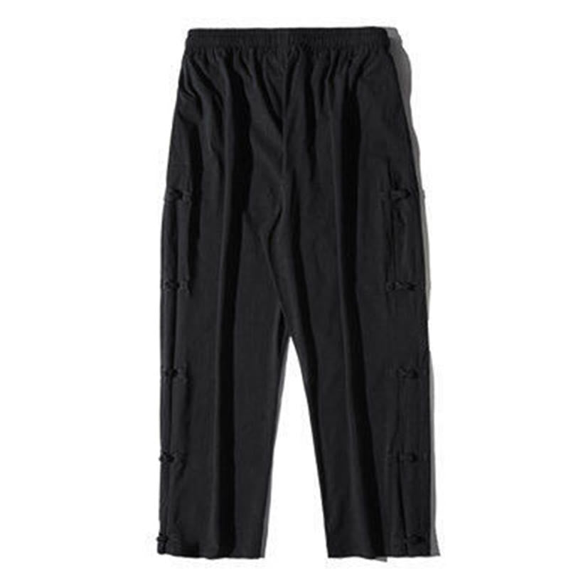 Pantalones anchos para hombre con bolsillos y diseño de grullas y botones de rana con estampado de Buddha Stones - image 10