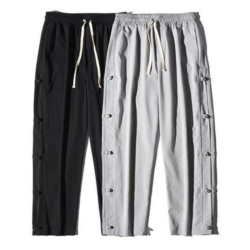 Pantalones anchos para hombre con bolsillos y diseño de grullas y botones de rana con estampado de Buddha Stones - image 30