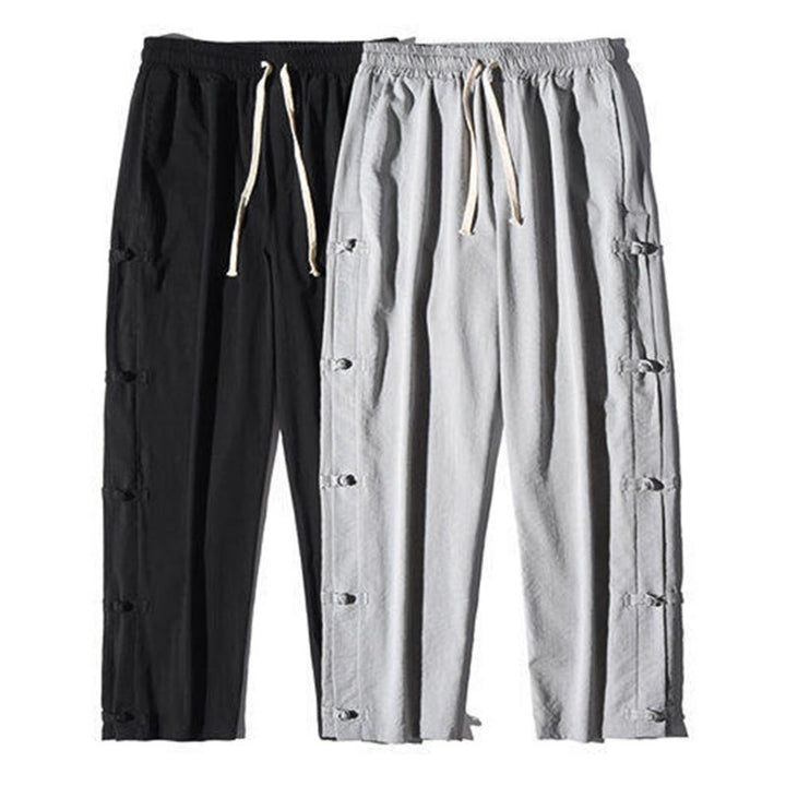 Pantalones anchos para hombre con bolsillos y diseño de grullas y botones de rana con estampado de Buddha Stones - image 30