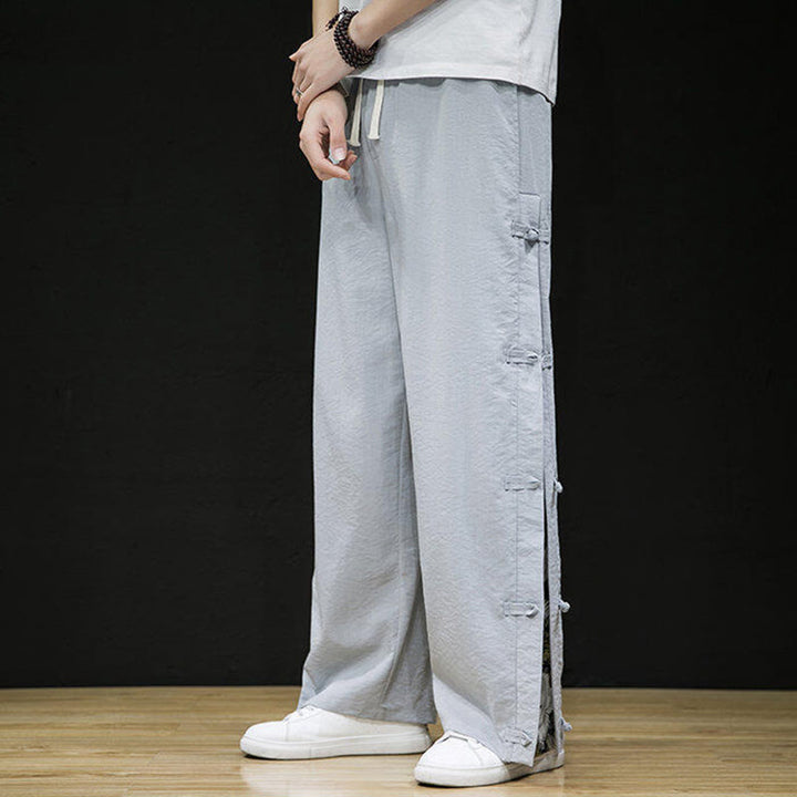 Pantalones anchos para hombre con bolsillos y diseño de grullas y botones de rana con estampado de Buddha Stones - image 13