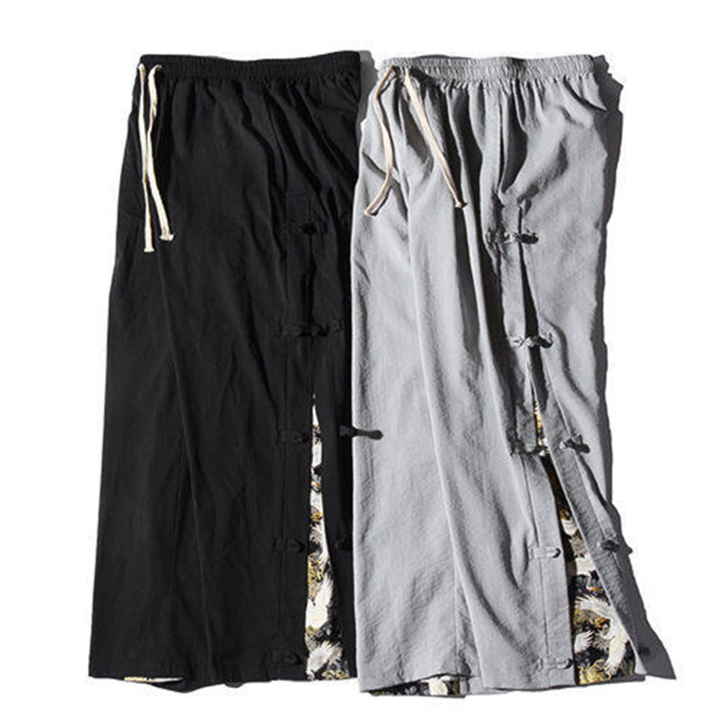 Pantalones anchos para hombre con bolsillos y diseño de grullas y botones de rana con estampado de Buddha Stones - image 31