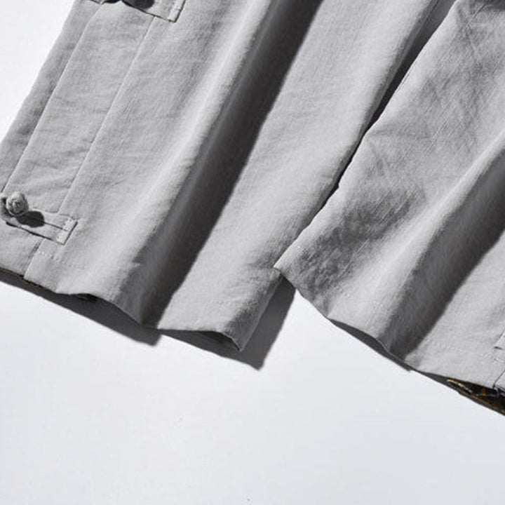 Pantalones anchos para hombre con bolsillos y diseño de grullas y botones de rana con estampado de Buddha Stones - image 29