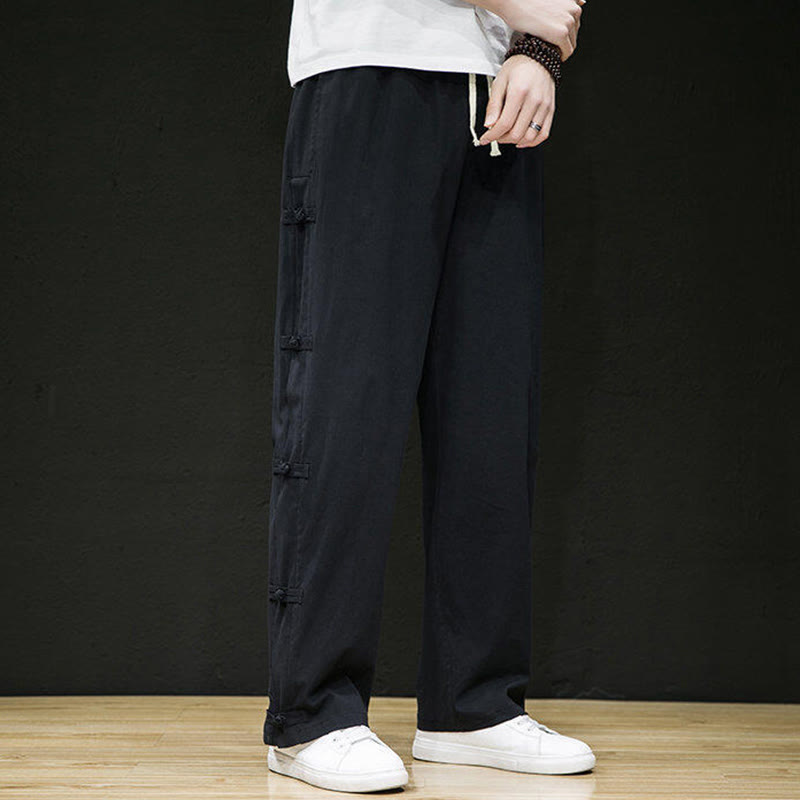 Pantalones anchos para hombre con bolsillos y diseño de grullas y botones de rana con estampado de Buddha Stones - image 7