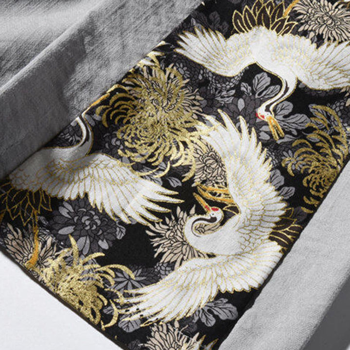 Pantalones anchos para hombre con bolsillos y diseño de grullas y botones de rana con estampado de Buddha Stones - image 27