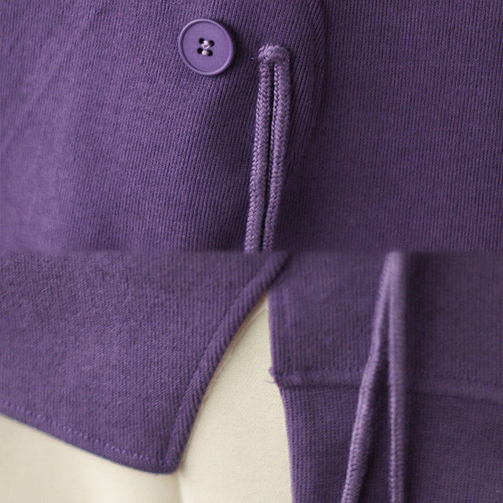 Sudadera de algodón con cuello redondo y botones lisos de Buddha Stones Fall para mujer  - image 17