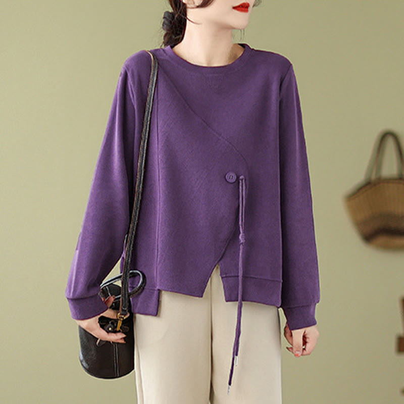 Sudadera de algodón con cuello redondo y botones lisos de Buddha Stones Fall para mujer  - image 13