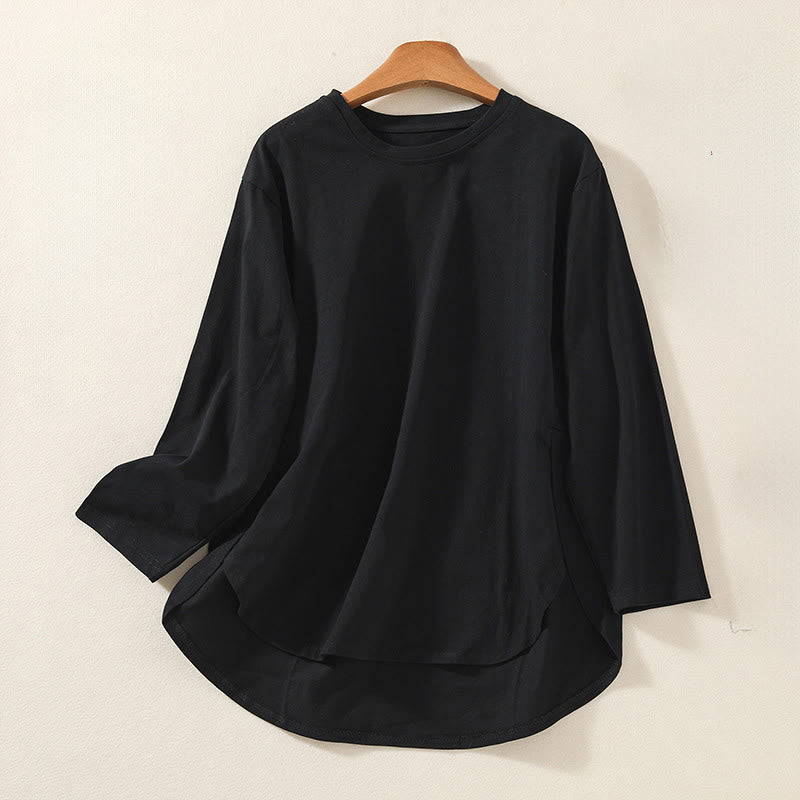 Camiseta de manga larga para mujer de algodón y lino con dobladillo irregular y estampado de Buddha Stones - Negro - US14，UK/AU18，EU46 (2XL) - image 7