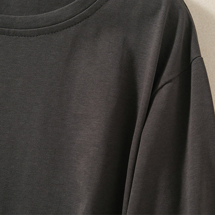 Camiseta de manga larga para mujer de algodón y lino con dobladillo irregular y estampado de Buddha Stones - image 15