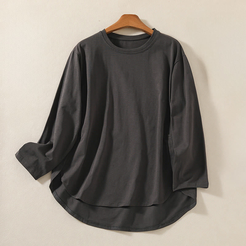 Camiseta de manga larga para mujer de algodón y lino con dobladillo irregular y estampado de Buddha Stones - Gris oscuro - US14，UK/AU18，EU46 (2XL) - image 13