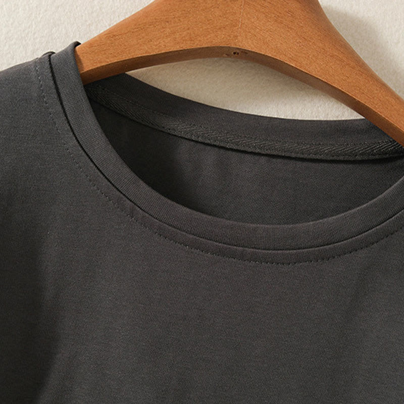 Camiseta de manga larga para mujer de algodón y lino con dobladillo irregular y estampado de Buddha Stones - image 14