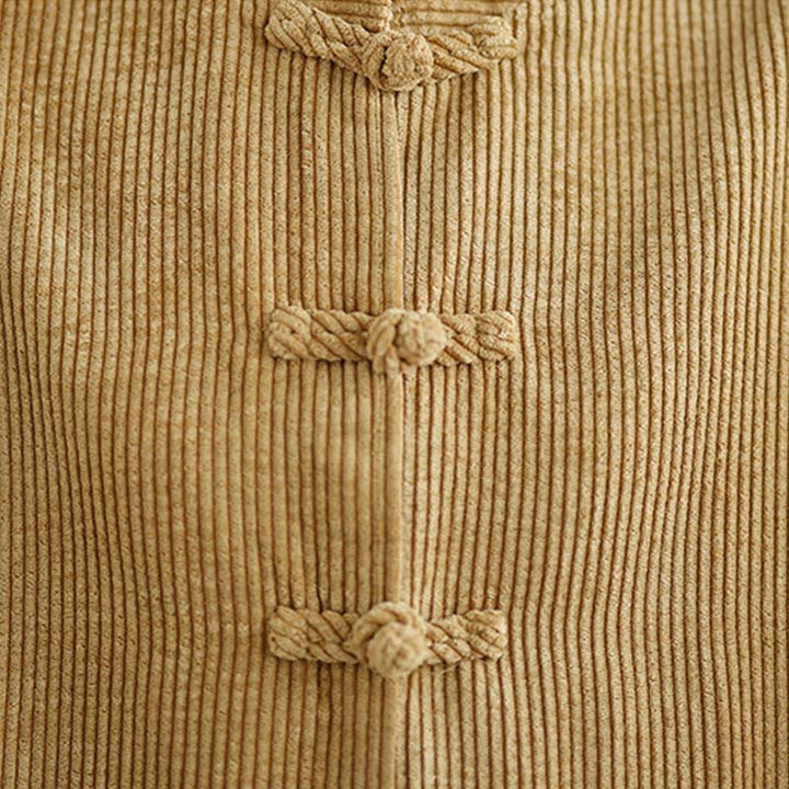 Chaqueta de pana con cuello alto y botones de rana para mujer de Buddha Stones - image 6