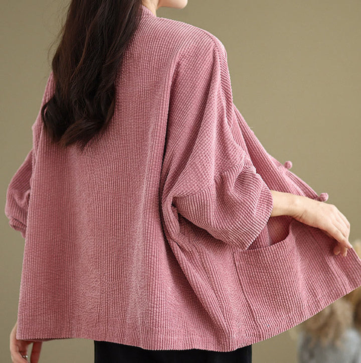 Chaqueta de pana con cuello alto y botones de rana para mujer de Buddha Stones - image 11