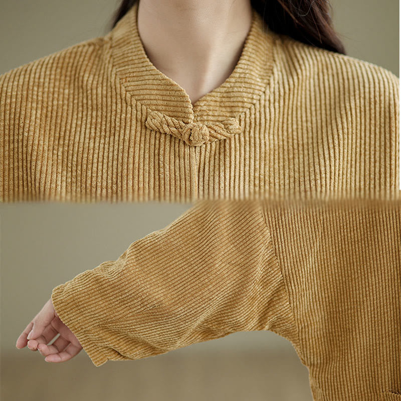 Chaqueta de pana con cuello alto y botones de rana para mujer de Buddha Stones - image 8