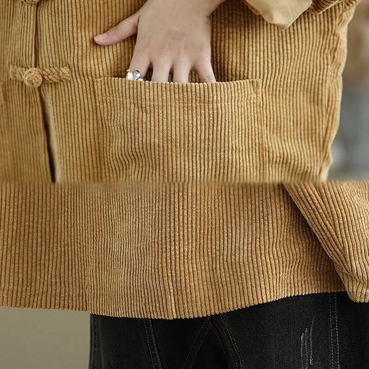 Chaqueta de pana con cuello alto y botones de rana para mujer de Buddha Stones - image 7