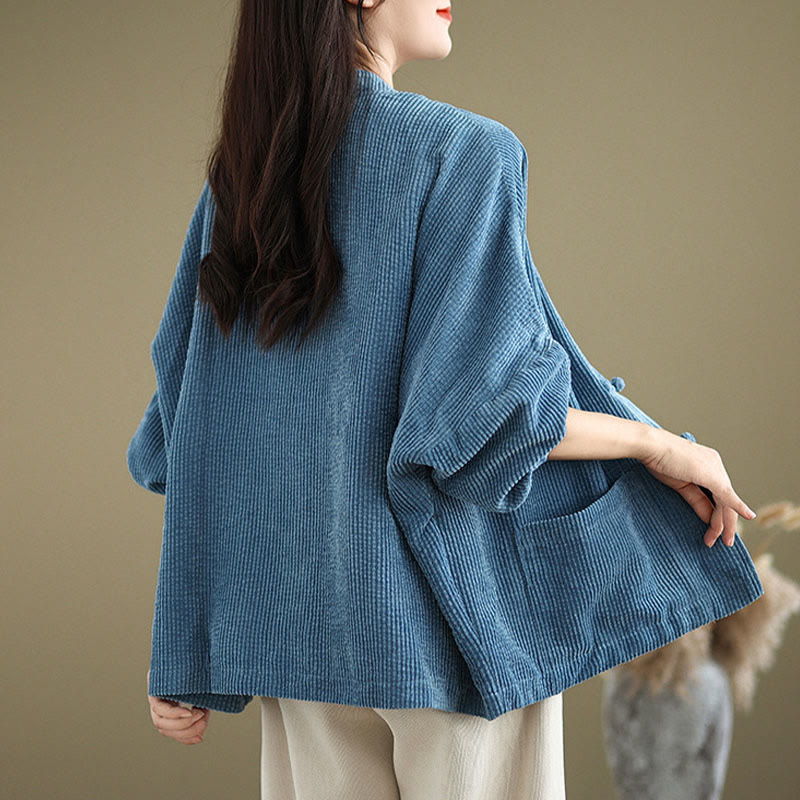 Chaqueta de pana con cuello alto y botones de rana para mujer de Buddha Stones - image 16