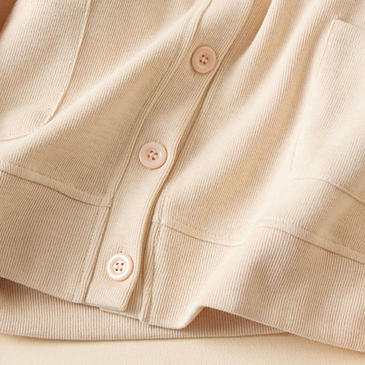 Chaqueta con capucha y bolsillos para mujer con estampado de Buddha Stones y botones lisos. - image 14